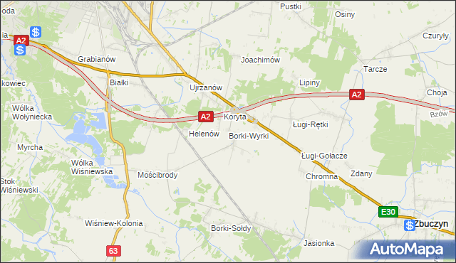 mapa Borki-Wyrki, Borki-Wyrki na mapie Targeo