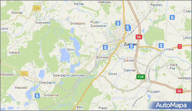 mapa Borkowo gmina Żukowo, Borkowo gmina Żukowo na mapie Targeo