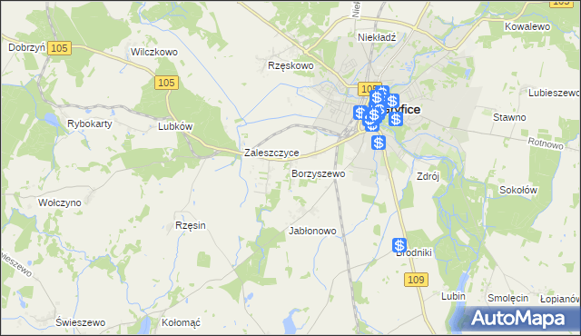 mapa Borzyszewo gmina Gryfice, Borzyszewo gmina Gryfice na mapie Targeo