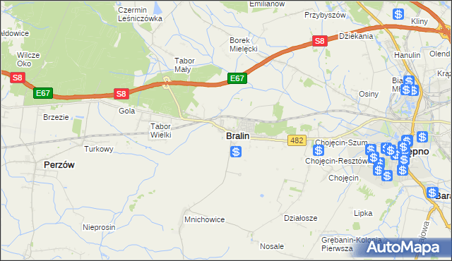 mapa Bralin powiat kępiński, Bralin powiat kępiński na mapie Targeo