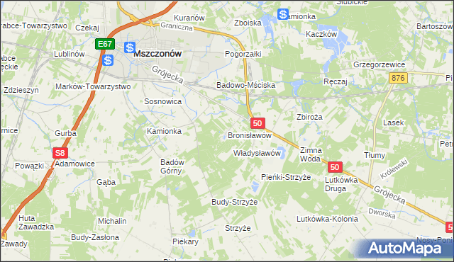 mapa Bronisławów gmina Mszczonów, Bronisławów gmina Mszczonów na mapie Targeo