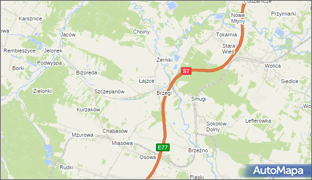 mapa Brzegi gmina Sobków, Brzegi gmina Sobków na mapie Targeo