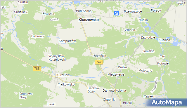 mapa Brzeście gmina Kluczewsko, Brzeście gmina Kluczewsko na mapie Targeo