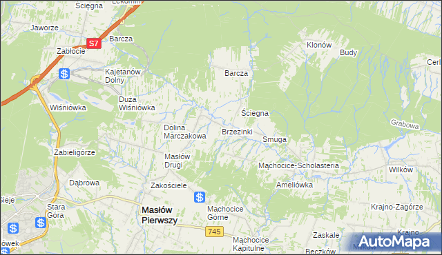 mapa Brzezinki gmina Masłów, Brzezinki gmina Masłów na mapie Targeo