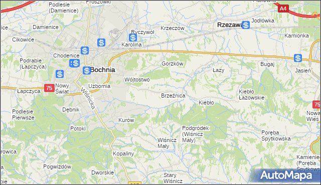 mapa Brzeźnica gmina Bochnia, Brzeźnica gmina Bochnia na mapie Targeo