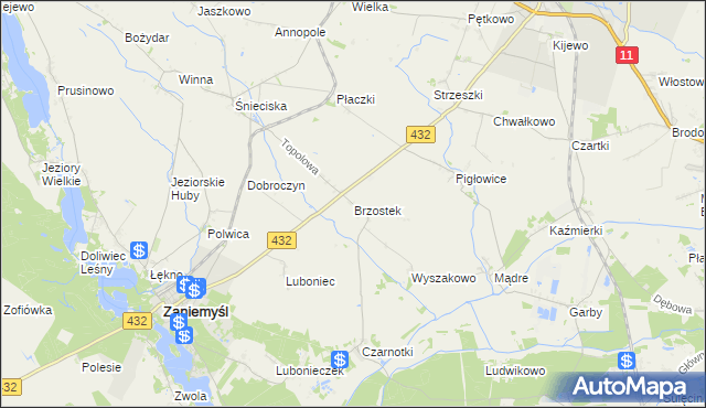 mapa Brzostek gmina Zaniemyśl, Brzostek gmina Zaniemyśl na mapie Targeo