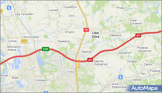 mapa Brzozówka gmina Lisia Góra, Brzozówka gmina Lisia Góra na mapie Targeo