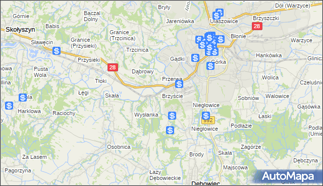 mapa Brzyście gmina Jasło, Brzyście gmina Jasło na mapie Targeo