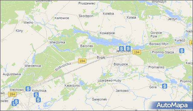 mapa Bugaj gmina Pobiedziska, Bugaj gmina Pobiedziska na mapie Targeo