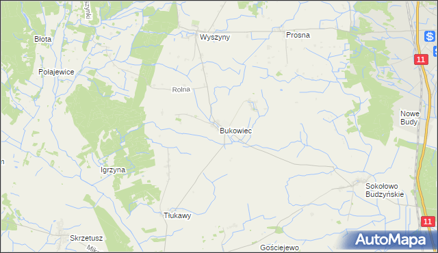 mapa Bukowiec gmina Budzyń, Bukowiec gmina Budzyń na mapie Targeo