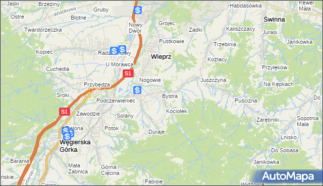 mapa Bystra gmina Radziechowy-Wieprz, Bystra gmina Radziechowy-Wieprz na mapie Targeo
