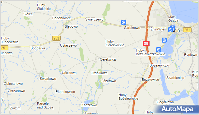 mapa Cerekwica gmina Żnin, Cerekwica gmina Żnin na mapie Targeo