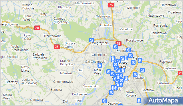 mapa Chełmiec powiat nowosądecki, Chełmiec powiat nowosądecki na mapie Targeo