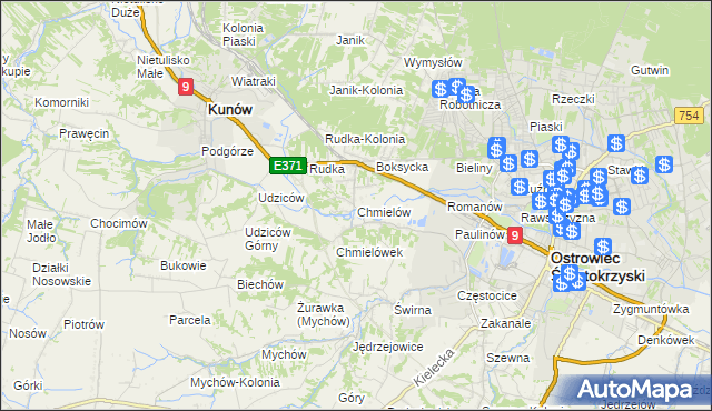 mapa Chmielów gmina Bodzechów, Chmielów gmina Bodzechów na mapie Targeo