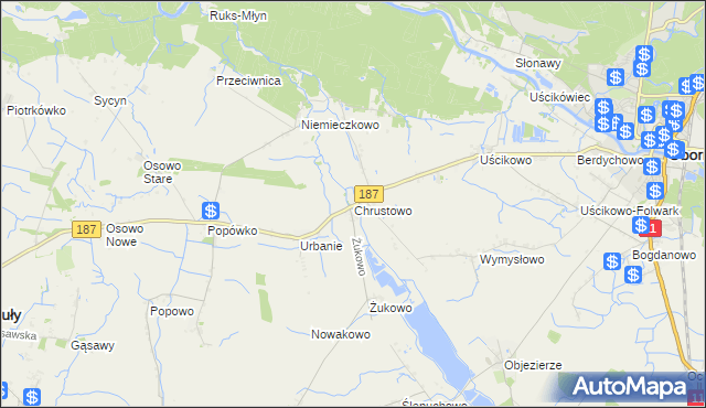 mapa Chrustowo gmina Oborniki, Chrustowo gmina Oborniki na mapie Targeo