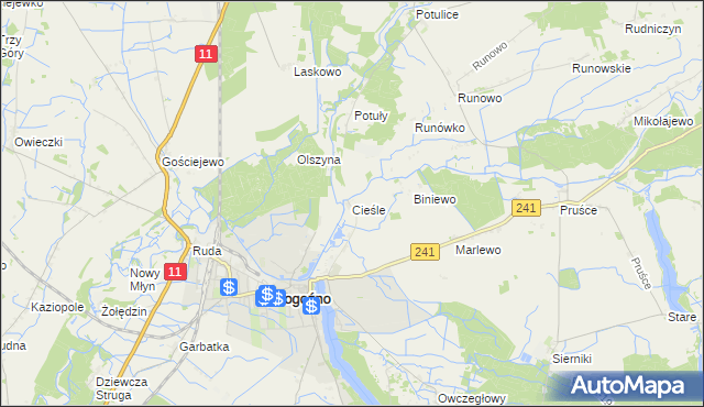 mapa Cieśle gmina Rogoźno, Cieśle gmina Rogoźno na mapie Targeo