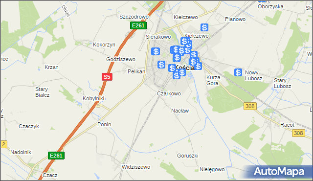 mapa Czarkowo gmina Kościan, Czarkowo gmina Kościan na mapie Targeo