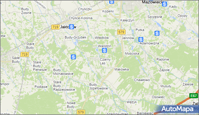 mapa Czarny Las gmina Grodzisk Mazowiecki, Czarny Las gmina Grodzisk Mazowiecki na mapie Targeo