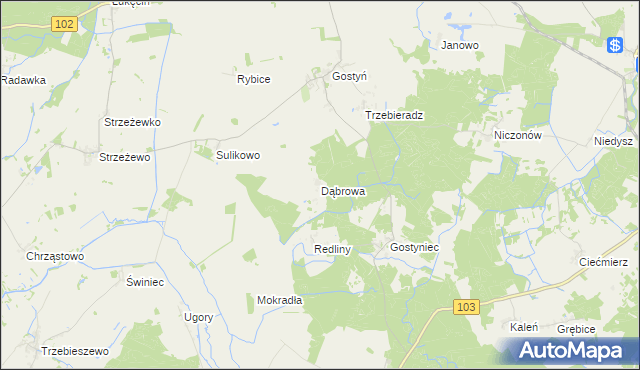 mapa Dąbrowa gmina Świerzno, Dąbrowa gmina Świerzno na mapie Targeo