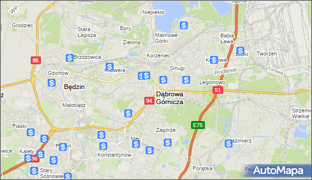 mapa Dąbrowa Górnicza, Dąbrowa Górnicza na mapie Targeo