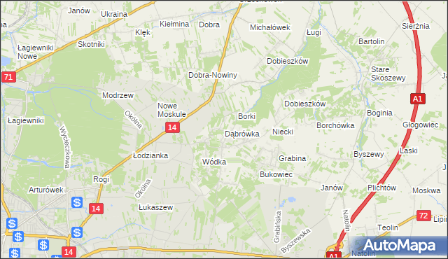 mapa Dąbrówka gmina Nowosolna, Dąbrówka gmina Nowosolna na mapie Targeo