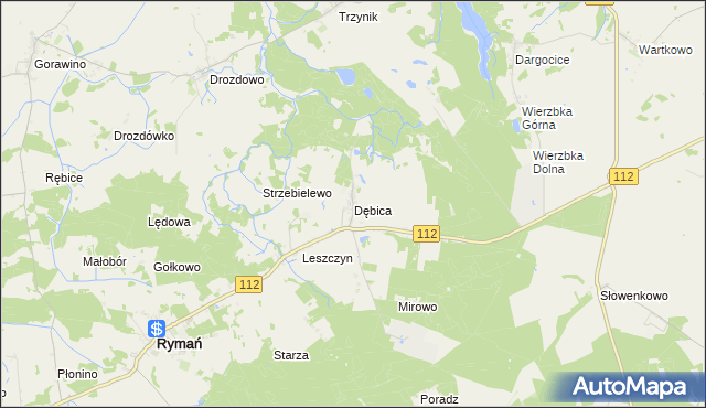 mapa Dębica gmina Rymań, Dębica gmina Rymań na mapie Targeo