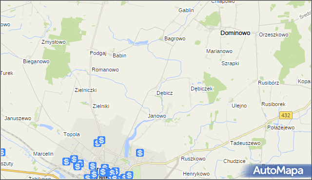 mapa Dębicz gmina Środa Wielkopolska, Dębicz gmina Środa Wielkopolska na mapie Targeo