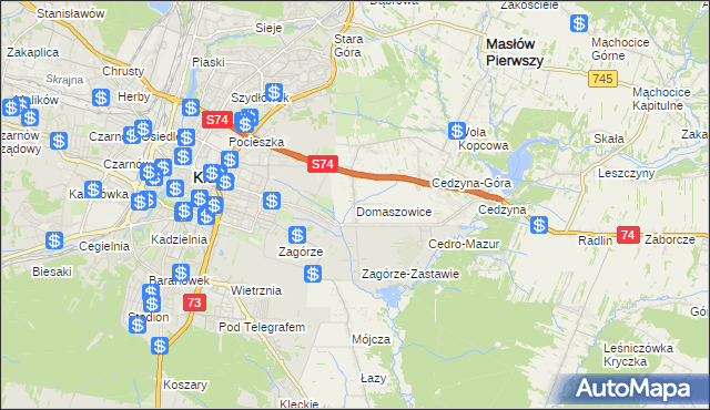 mapa Domaszowice gmina Masłów, Domaszowice gmina Masłów na mapie Targeo