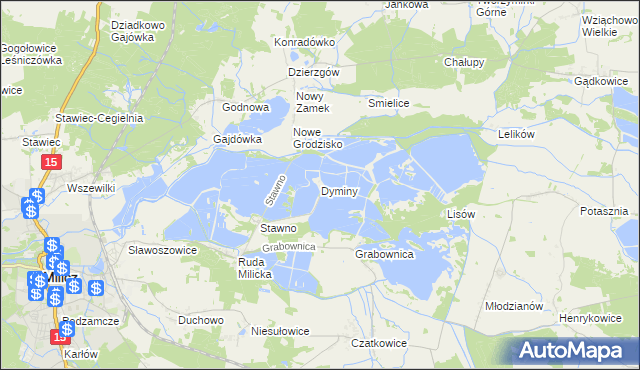 mapa Dyminy gmina Milicz, Dyminy gmina Milicz na mapie Targeo