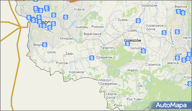 mapa Dzięgielów, Dzięgielów na mapie Targeo