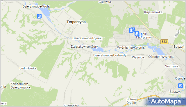 mapa Dzierzkowice-Podwody, Dzierzkowice-Podwody na mapie Targeo