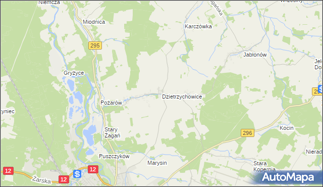 mapa Dzietrzychowice, Dzietrzychowice na mapie Targeo