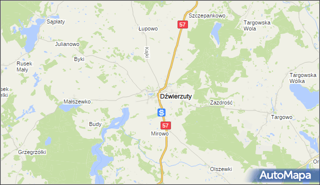 mapa Dźwierzuty, Dźwierzuty na mapie Targeo