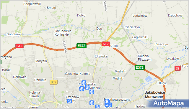 mapa Elizówka gmina Niemce, Elizówka gmina Niemce na mapie Targeo