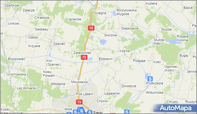 mapa Elżbiecin gmina Busko-Zdrój, Elżbiecin gmina Busko-Zdrój na mapie Targeo