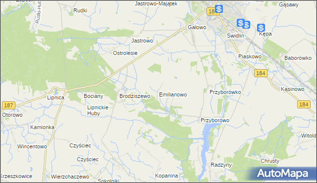 mapa Emilianowo gmina Szamotuły, Emilianowo gmina Szamotuły na mapie Targeo