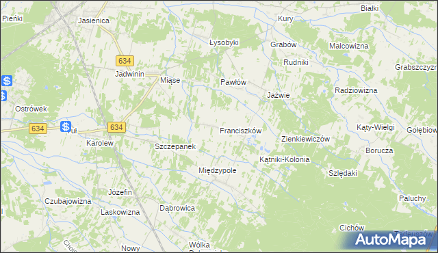 mapa Franciszków gmina Tłuszcz, Franciszków gmina Tłuszcz na mapie Targeo