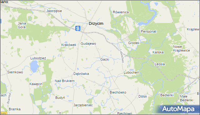 mapa Gacki gmina Drzycim, Gacki gmina Drzycim na mapie Targeo