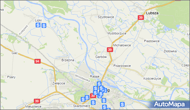 mapa Garbów gmina Lubsza, Garbów gmina Lubsza na mapie Targeo