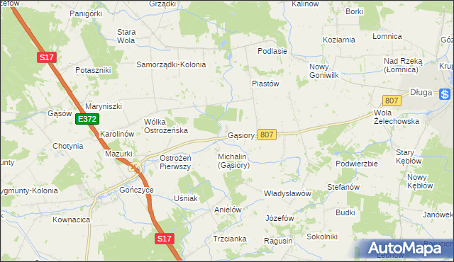 mapa Gąsiory gmina Żelechów, Gąsiory gmina Żelechów na mapie Targeo