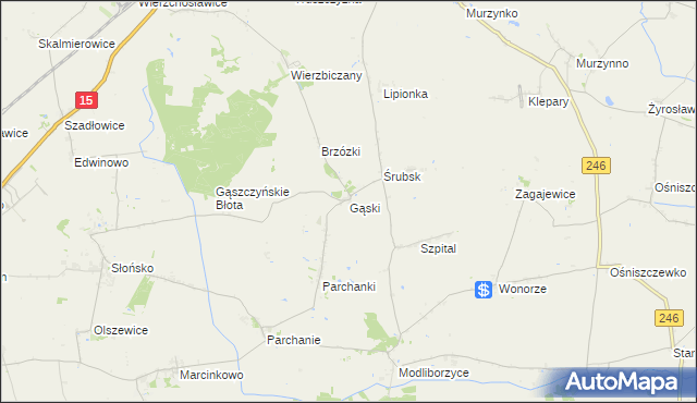 mapa Gąski gmina Gniewkowo, Gąski gmina Gniewkowo na mapie Targeo