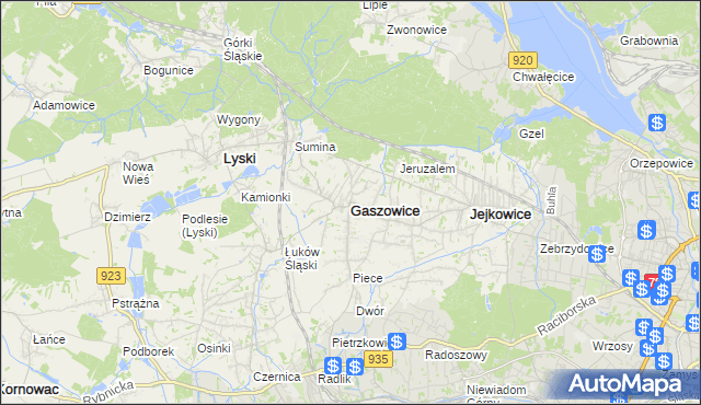 mapa Gaszowice powiat rybnicki, Gaszowice powiat rybnicki na mapie Targeo