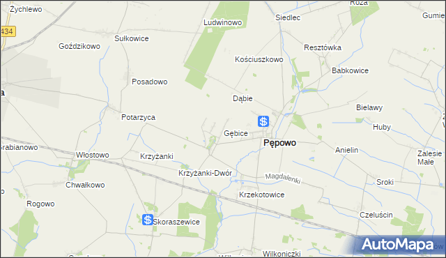 mapa Gębice gmina Pępowo, Gębice gmina Pępowo na mapie Targeo