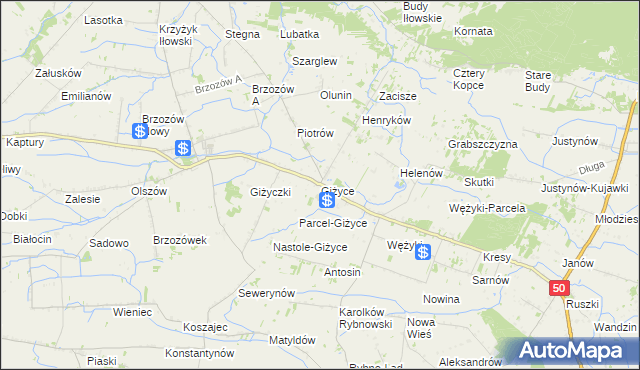 mapa Giżyce gmina Iłów, Giżyce gmina Iłów na mapie Targeo