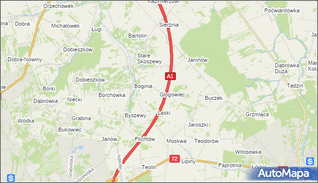 mapa Głogowiec gmina Nowosolna, Głogowiec gmina Nowosolna na mapie Targeo