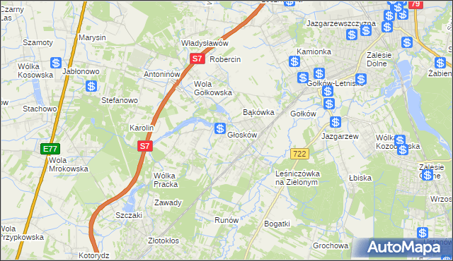 mapa Głosków gmina Piaseczno, Głosków gmina Piaseczno na mapie Targeo