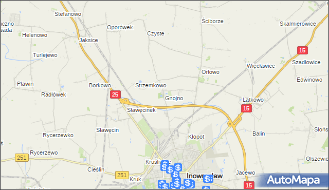 mapa Gnojno gmina Inowrocław, Gnojno gmina Inowrocław na mapie Targeo