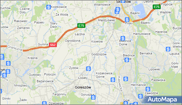 mapa Godziszów gmina Goleszów, Godziszów gmina Goleszów na mapie Targeo
