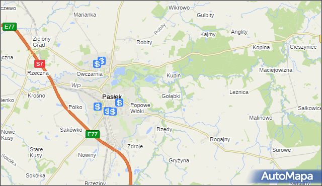 mapa Gołąbki gmina Pasłęk, Gołąbki gmina Pasłęk na mapie Targeo