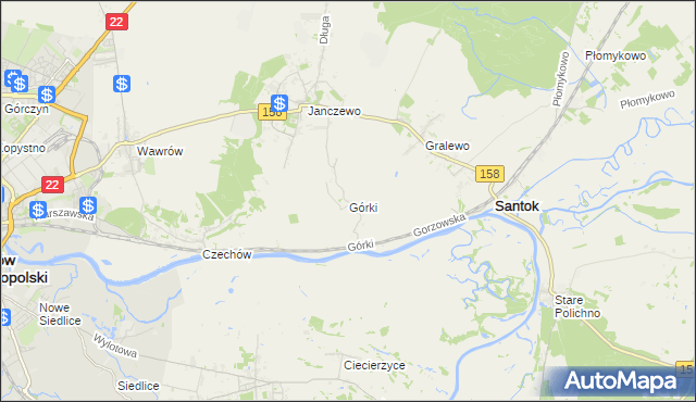 mapa Górki gmina Santok, Górki gmina Santok na mapie Targeo